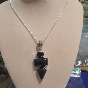 Sterling Plated Silver Goldstone  Pendant Necklace - Elegant Blue Jewelry